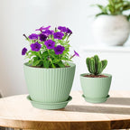 7/6.2/5.5/5/4.5/4 inch Plant Pots, 6 Pack Flower Pots for Small Indoor Outdoor Plants, Plastic Planters with Drainage Holes and Saucers for Garden Succulent House Plants, Green
