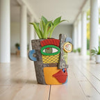 Picasso Abstract Face Flower Pot,Unique Resin Crafted Planter with Drainage Holes,Interesting Colorful Planter with Human face,for Indoor and Outdoor Botanical Home décor (Modern)