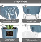 KIMCHOMERSE Self Watering Plant Pots, 4.7 Inch Plant Pots 6-Pack Indoor Planter Pots with Drainage Holes and Tray for Home Decor（2White, 2Pink, 2Blue）