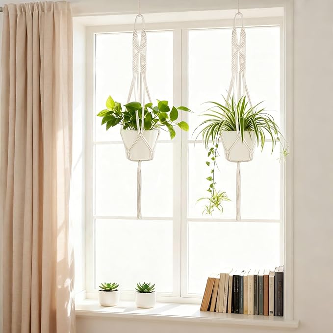 Mkono 2 Packs 43 Inch Macrame Plant Hanger Large for up to 12 Inch Pot Extra Long Hanging Plant Holder Hanging Planter Basket for Indoor Outdoor Boho Home Decor(POTS NOT Included)