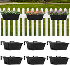 ETELI Railing Planter Hanging and Planter Box Brackets Set 6 Pack Adjustable Deck Window Boxes Planters with Drainage Holes for Garden Railing Fence, Black