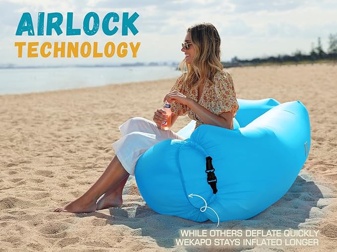 WEKAPO Inflatable Couch Air Lounger Chair - Camping & Beach Accessories, Portable Blow up Sofa for Hiking, Lawn, Indoor/Outdoor Movies & Music Festivals. Lightweight and Easy to Set Up Air Hammock