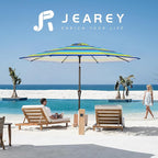 JEAREY 9FT Outdoor Patio Umbrella Outdoor Table Umbrella with Push Button Tilt and Crank, Market Umbrella 8 Sturdy Ribs UV Protection Waterproof for Garden, Deck, Backyard, Pool (Blue-Green Stripe)