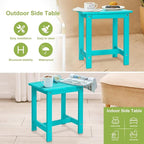 Y&M Outdoor Side Table, HIPS Adirondack Small Single Table, Waterproof Square Outside Table, Balcony Modern End Tables for Patio, Pool, Beach, Porch, Deck, Indoor or Outdoor Use, Aruba Blue