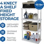 Gracious Living 4 Pack Light Duty Storage Shelves, Knect-A-Shelf 4-Shelf Ventilated Shelving Rack Organizer for Home, Garage, Basement & Laundry, White