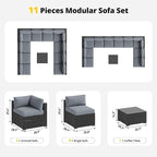 Aoxun Patio Furniture Set, 11 Piece Outdoor Sectional Sofas with Waterproof Cover, 10 Seats Wicker Rattan Outdoor Furniture Patio Conversation Set for Backyard, Garden Light Grey