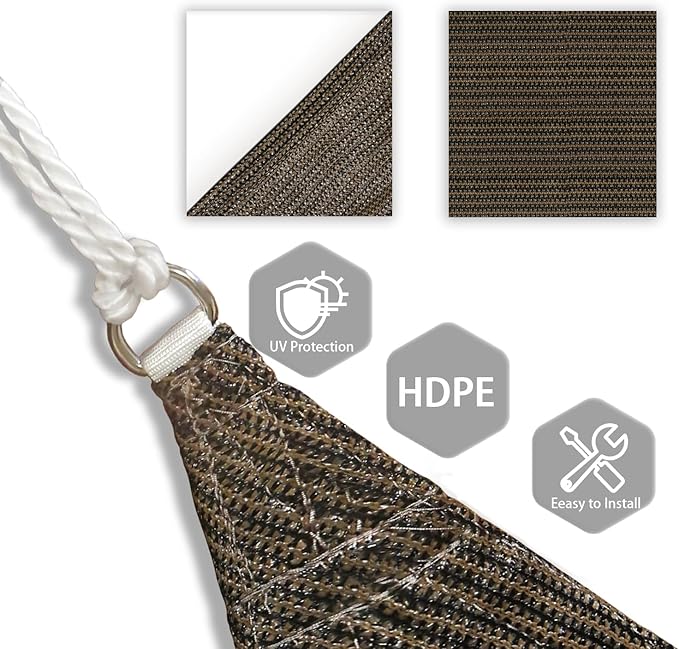 Patio Paradise 7' x 7' x 6'10" Sun Shade Sail Triangle Canopy, Permeable Shade Cloth Fabric Sunlight Block Patio Cover HDPE Deck Awning for Outdoor Backyard Pergolas Roof Shading, Brown