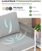 Aluminum Outdoor Patio Furniture Set with Dual-Layer Coffee Table, 4 Piece Modern Patio Conversation Sets with PE Rope, Outdoor Sectional Sofa with Thick Cushions for Balcony, Deck, White
