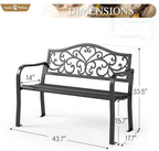 Sophia & William Outdoor Bench, Metal Garden Bench, Cast Iron Park Benches for Outside with Floral Design Backrest, Black