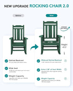 SERWALL Outdoor Rocking Chair Set of 4, Patio Rocking Chairs Set, HDPE Rocking Chair Outdoor for Adults, Heavy Duty Front Porch Rocker, Green