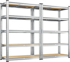 REIBII Garage Shelving, 5 Tier Storage Shelves Load 2400LBS, Adjustable Garage Shelving Heavy Duty, Metal Shelves Unit with Waterproof Columns, 35.5" W x 11.9" D x 72" H, Galvanized, 2 Pack