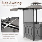 Tangkula 3 Piece Patio Bar Set, Grill Gazebo & 2 Foldable Bar Stools with Awning, Metal Storage Shelves, Glass Holders, Double-Tier Outdoor Shelter for Patio Poolside Garden Backyard (Gray)