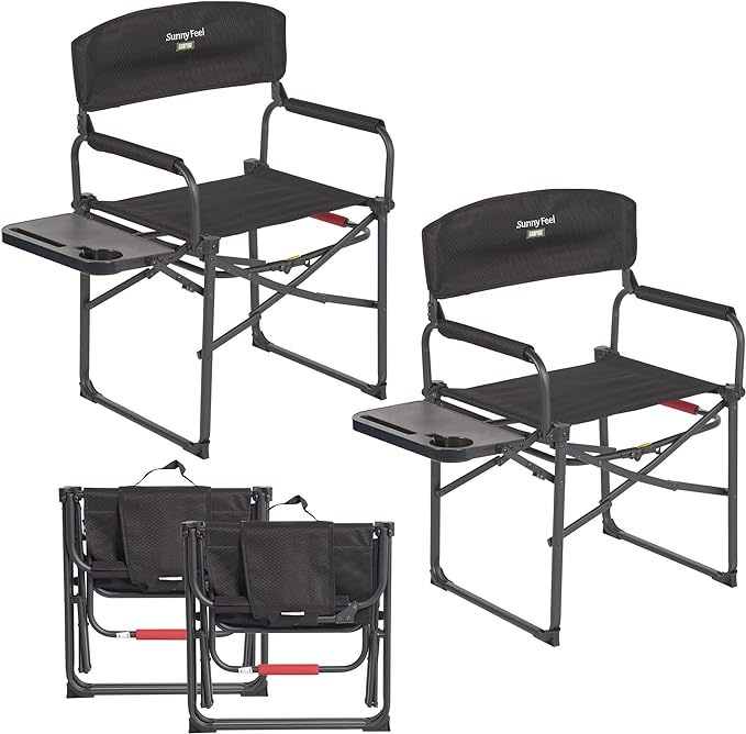 SUNNYFEEL Camping Directors Chair, Heavy Duty,Oversized Portable Folding Chair with Side Table, Pocket for Beach, Fishing,Trip,Picnic,Lawn,Concert Outdoor Foldable Camp Chairs