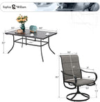 Sophia & William 7 Pieces Patio Dining Set Outdoor Metal Furniture Set, 6 x Swivel Dining Chairs Textilene Padded, 1 Metal Umbrella Table 6 Person for Lawn Garden