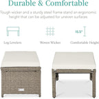 Best Choice Products Set of 2 Wicker Ottomans, Multipurpose Outdoor Furniture for Patio, Backyard, Additional Seating, Footrest, Side Table w/Removable Cushions, Steel Frame - White Sand/Taupe