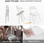 VINGLI 6 Pack Folding Chairs with Padded Seats, Metal Frame with Pu Leather Seat & Back, Capacity 350 lbs, White