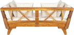 Merax Outdoor Patio Daybed Sofa,3-Seat Sofa with Foldable Arm 4 Back Pillows,Teak Acacia Wood Frame Beige Removable Cushion,Teak+ Beige