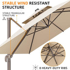 9' X 12' Cantilever Outdoor Patio Umbrellas Double Top Large Rectangle Umbrella Heavy Duty 360°Rotation Offset Umbrella for Garden Deck Pool Patio,Beige