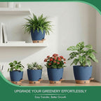 montresor 5-Pack 5/5.5/6/6.5/7 Inch Reservoir & Drainage Plastic Self Watering Flower Pots– Ocean Blue Indoor Plant Pots with Wick System for Peace Lily, Fern, Spider Plant