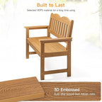 ONBRILL Outdoor Bench, 2-Person Poly Lumber Garden Bench with 800 lbs Weight Capacity, All-Weather Patio Bench with Armrests and Backrest for Garden, Porch, Backyard and Park, Teak