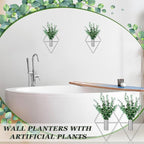 2 Pieces Wall Decor Hanging Planters with Artificial Plants Metal Hanging Vase Indoor Plants Holder Modern Boho Wall Art for Bathroom Bedroom Living Room Decor(Silver, Eucalyptus)
