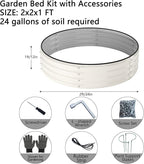 Galvanized Metal Planter Round Raised Garden Bed Kit for Gardening Outdoor，2x2x1ft 2pc Grow Garden Box Raised Flower Bed，Round Galvanized Planter Outdoor Metal Fire Pit Ring White