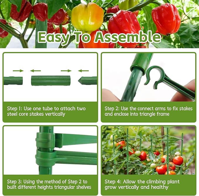 Riare 8 Pack 4 FT Tomato Cages for Garden- 48inches Heavy Duty Garden Stakes, Adjustable Tall Tomato Plant Support Tomato Trellis Cage for Pots, Raised Garden Bed, Climbing Vegetables Plants Flowers