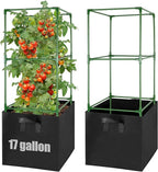 ANPHSIN Tomato Cages with 17 Gallon Grow Bags - 46'' Heavy-Duty Plant Support Cage Kit, Garden Pots with Square Plant Trellis for Flowers Vegetables Cucumber Vertical Climbing Vines, 2 Sets