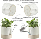 Nihow Self Watering Plant Pot for Indoor Plants with Wick: 8 Inch Ceramic Planter with Drainage Hole & Water Storage - Relief Design - Beige & Nature Flower Pot