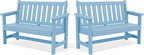 SERWALL Outdoor Bench, HDPE Outdoor Benches Weatherproof, 2-Person Garden Bench with 660 lbs Weight Capacity, Patio Benches for Outdoors, Garden, Porch, Backyard and Park, Light Blue, 2 Pack