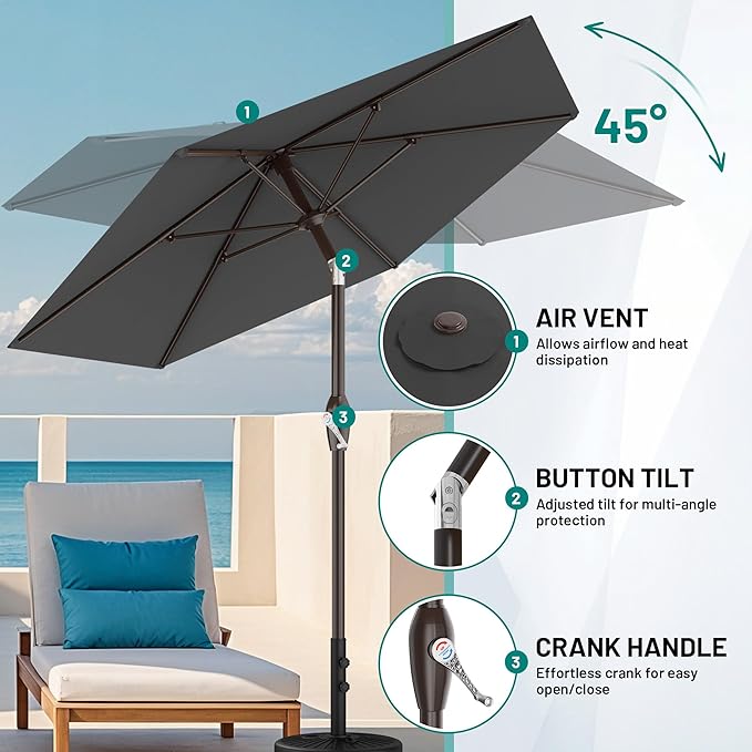 AreShark 7.5FT Patio Umbrella Table Market Umbrella with 6 Sturdy Ribs, Button Tilt/Crank, Heavy-Duty Outdoor Umbrellas for Pool, Deck, Garden and Backyard, Gray
