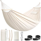 Chihee Hammock for Stand 9.8ft x 4.9ft Soft Cotton Hammock Holds Up to 660lbs Portable Tree Hammocks with Detachable Spreader Bar Pillow 2 Strong Webbings 2 Carabiners Patio Garden Indoor Outdoor