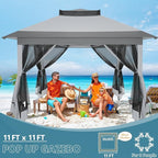 COBIZI 11x11 Pop Up Gazebo Canopy Tent Easy Up Outdoor Gazebo Waterproof Upgrade Portable Gazebo with Mosquito Nettings, Double Vented Roof and Carry Bag for Patio Garden Lawn(Gray)