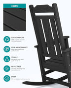SERWALL Outdoor Rocking Chair Black Set of 8, All Weather Patio Rocking Chair, HDPE Poly Rocking Chair for Adults, Heavy Duty Front Porch Rocker