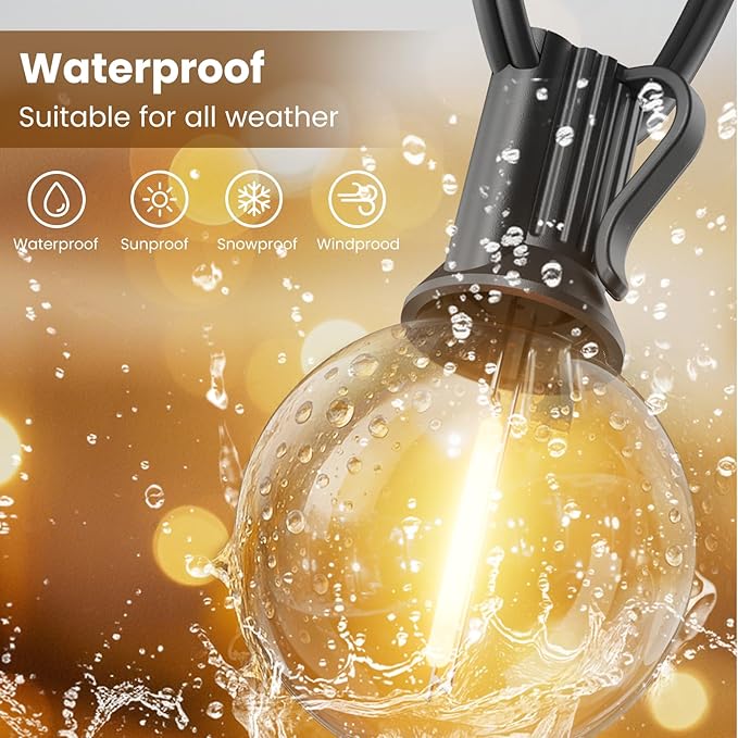 RTTY Dense-Glow Outdoor String Lights 25ft, G40 Led Patio Globe Lights with 13pcs Plastic Bulbs, Shatterproof Waterproof Connectable Hanging for Porch Cafe Bistro Backyard Gazebo Balcony Deck Party