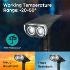 Consciot Solar Spotlights Outdoor, IP67 Waterproof 2-in-1 Solar Spot Lights Daylight, Durable Christmas Decorations Lights for Garden Yard Pathway Driveway Porch Walkway, Auto On/Off, 2 Pack