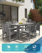 Ciokea HDPE Outdoor Dining Table with Umbrella Hole,66" Rectangle Patio Table for 6,All-Weather Outdoor Patio Furniture Set for Garden Backyard,Grey
