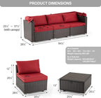Vicluke 6 Pieces Patio Conversation Sets, Rectangle Wicker Daybed with Canopy, Adjustable Backrest, Storable Tea Table, Outdoor Sunbed for Backyard Garden Poolside(Wine Red)