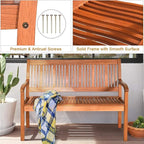 Tangkula Outdoor Wood Garden Bench, 50" W Solid Wood Patio Park Bench with Dense Slatted Backrest & Seat, Curved Armrest, Large Wooden Loveseat Bench for Deck, Porch, Poolside, Yard & Balcony