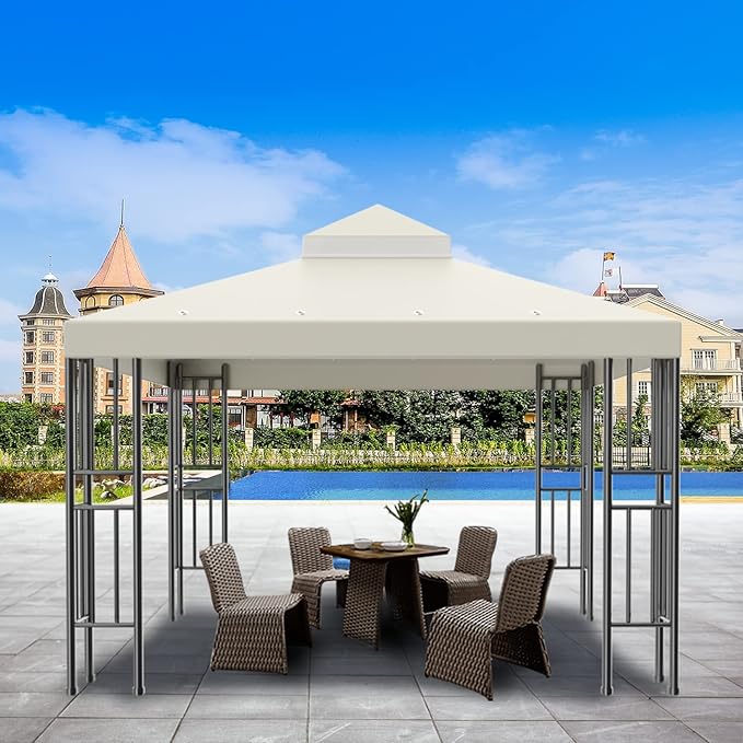 Sumfaller 10x10 FT Gazebo Replacement Canopy Top Cover – Beige