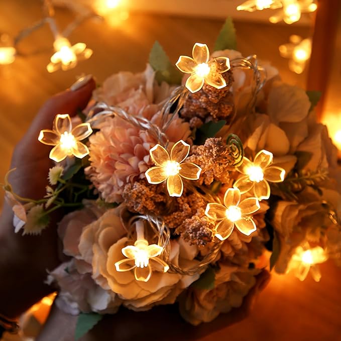 Indoor String Lights with Cherry Blossom Flowers, 100 Warm White LEDs