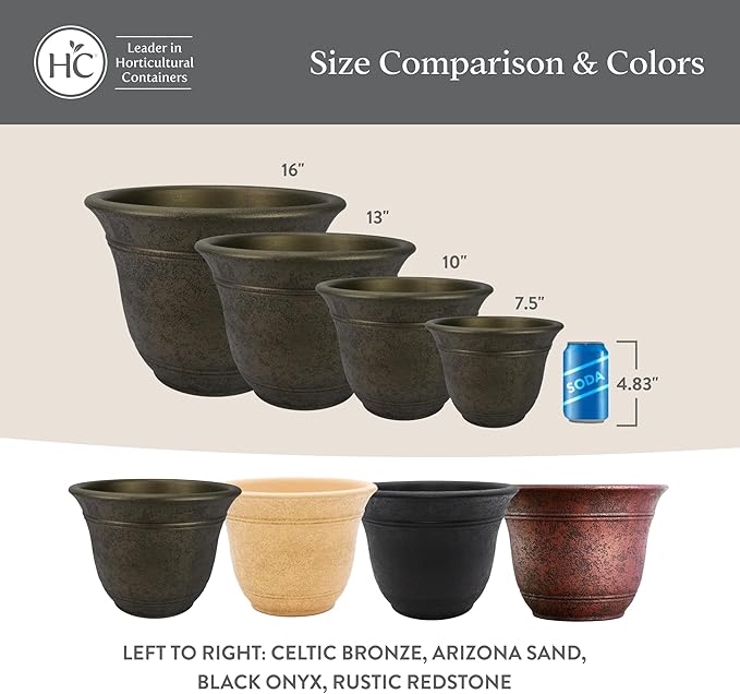 The HC Companies Sierra Round Self-Watering Pot - Lightweight Plastic Planter for Herbs & More - Durable Plant Pots for Indoor Plants & Outdoor Plants (10” Black Onyx, Pack of 2)