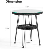 Furniture of America Ysar Boho 19-inch Round Coffee Table Outdoor with Tempered Glass Top and Metal Frame, Handcrafted Coastal Furniture for Patio, Poolside, Garden, Yard, Black