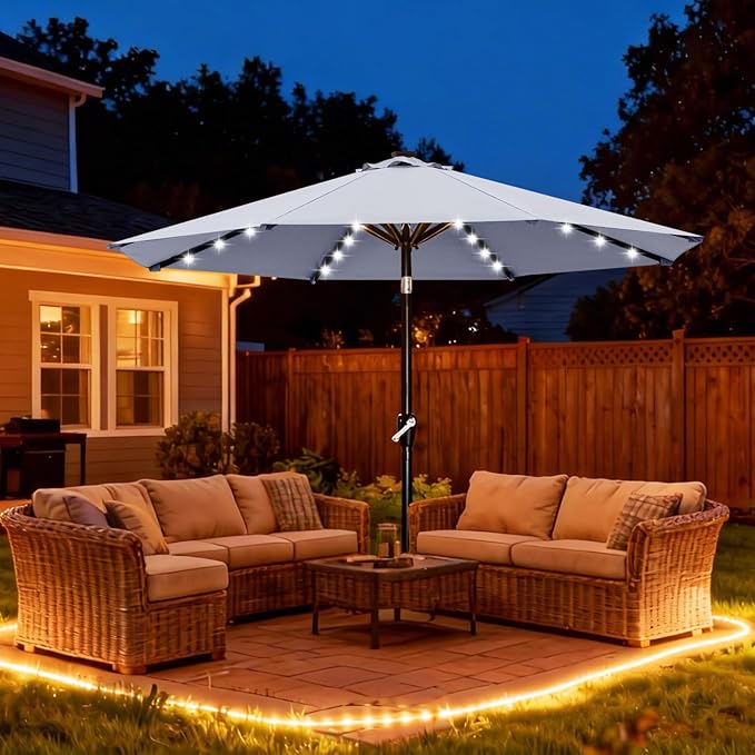 ABCCANOPY Durable Solar Led Patio Umbrellas with 32LED Lights 11FT (Grey)
