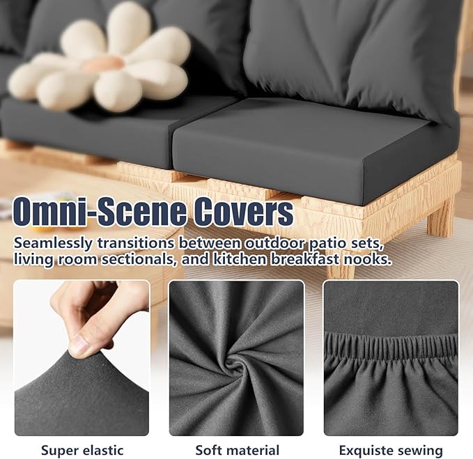 Cushion Covers, 8 Pack, Stretch Fit, Medium-Grey, Outdoor Patio