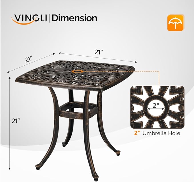 Side Table for Patio, Round Cast Aluminum in Bronze, 21 Inch