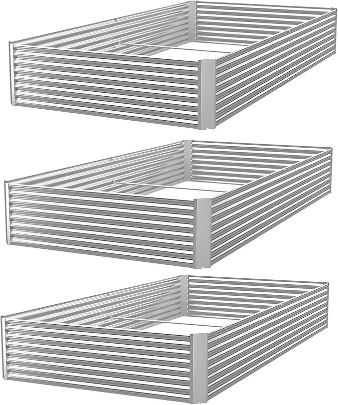 FRIZIONE 3pcs Galvanized Raised Garden Bed Outdoor,Above Ground Garden Bed for Vegetable,Metal Raised Beds for Flower,Steel Raised Beds for Gardening - 36x18 inch