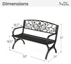 PHI VILLA 50Inch Cast Iron Steel Frame Garden Bench Patio Furniture Chair - Image 2