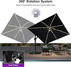 PURPLE LEAF 10 Feet Patio Umbrella with Base Outdoor Patio Solar Powered LED Swivel Square Umbrella Aluminum Offset Umbrella with 360-degree Rotation for Garden Deck Pool Patio, Navy Blue