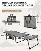 KingCamp Tanning Chair with Face Hole, Lounge Chairs Outdoor Folding Comfy Adjustable 5-Position Lay Flat Foldable Chaise Chaser Lounger for Outside Beach Patio Sun Bathing Pool, Grey